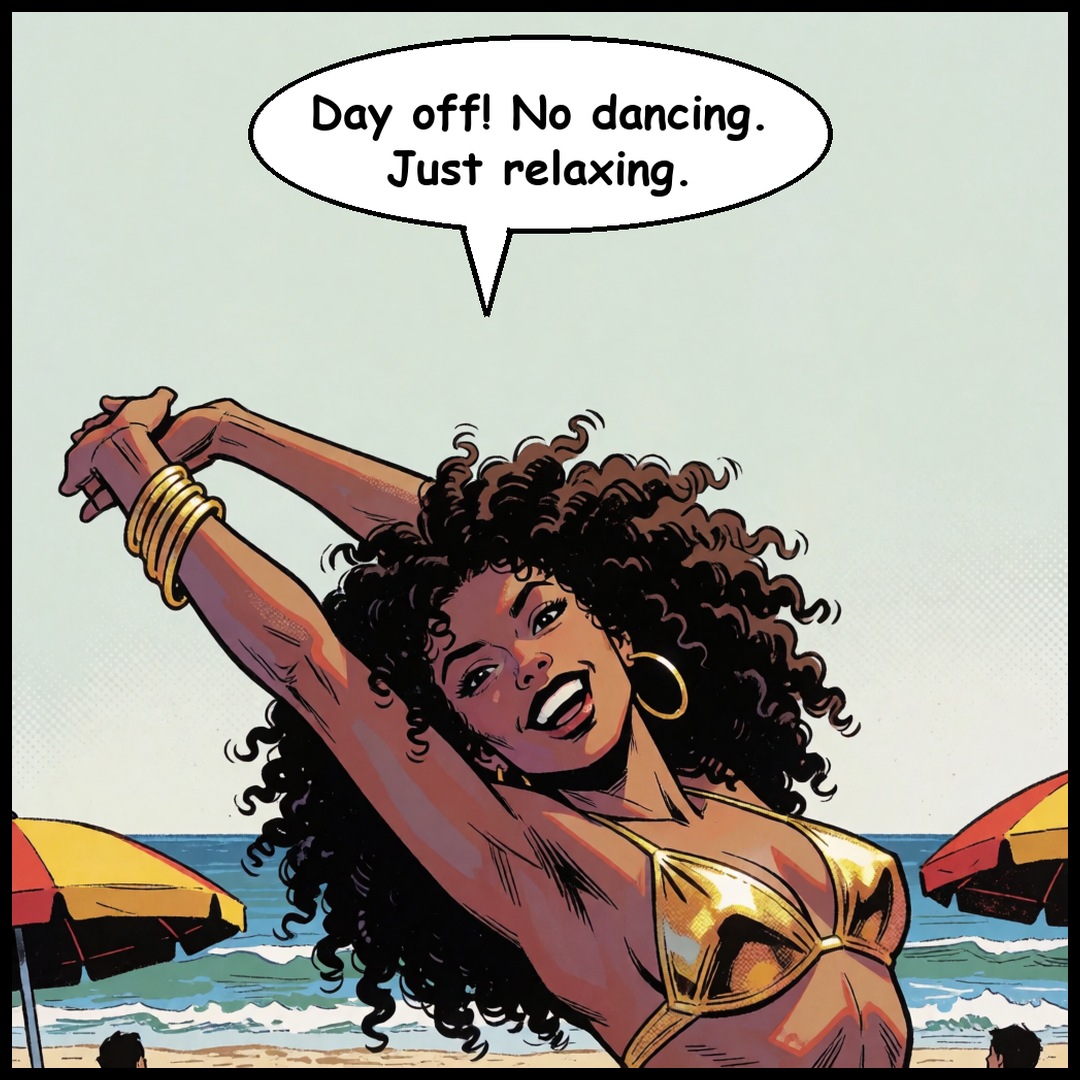 Larissa: Beach Day, first panel